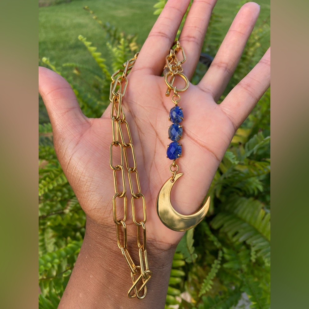 Lapis Lazuli Crescent Moon Toggle Necklace